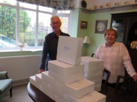 The boxes of Afternoon Tea all ready for distribution.